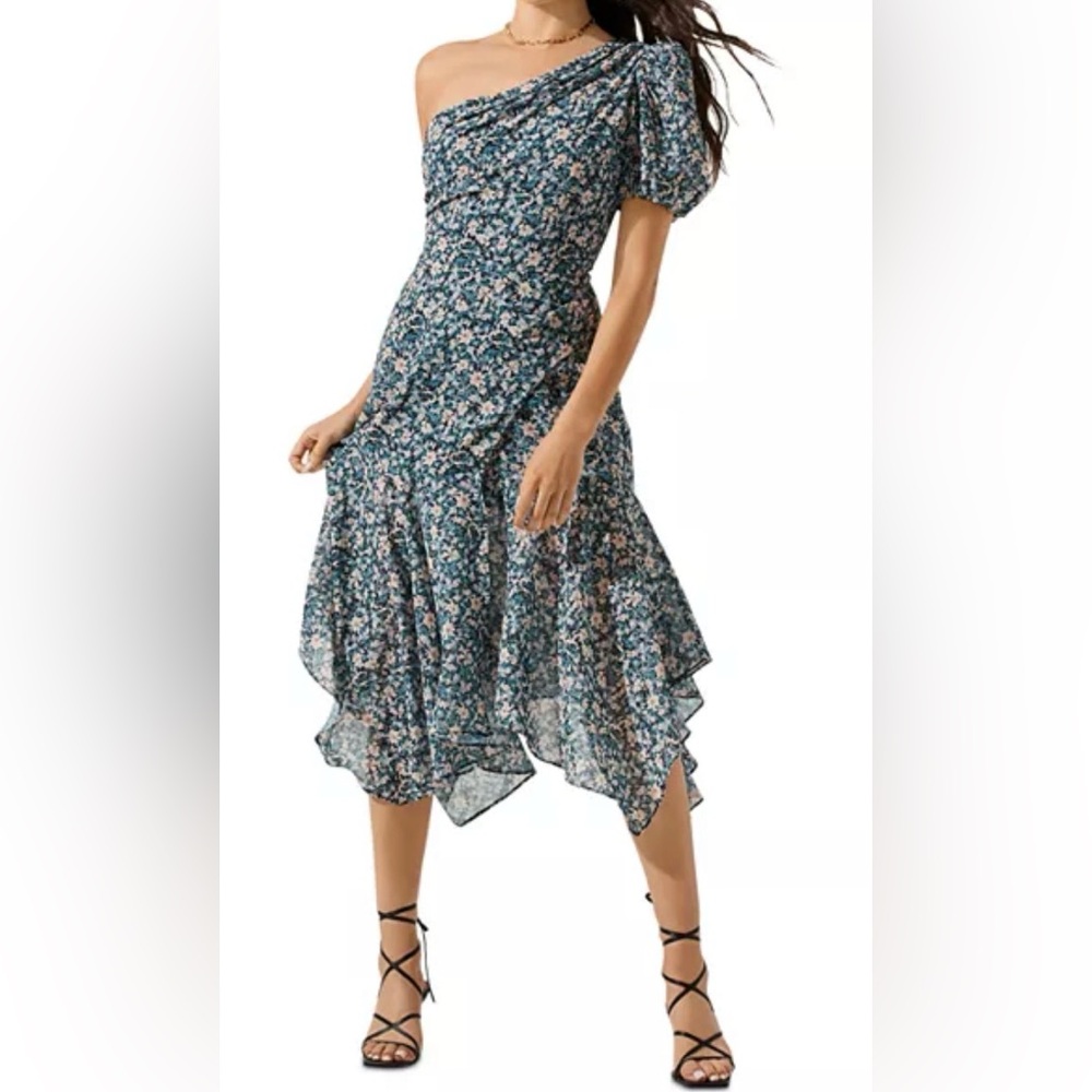 Astr the Label, Santorini, one shoulder floral mid length dress Small